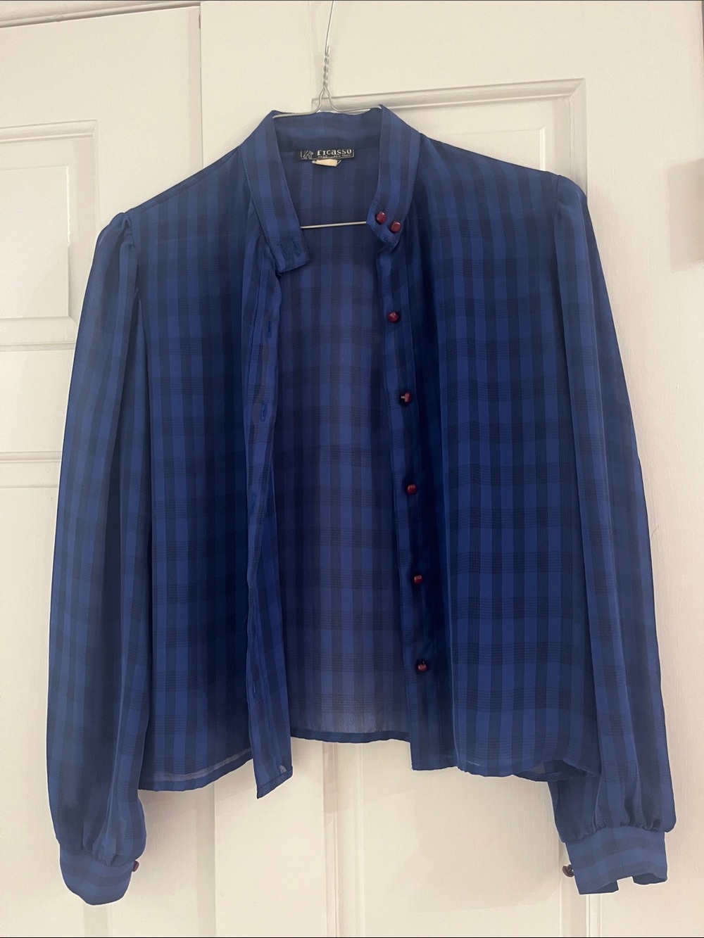 Vintage Navy Plaid Lightweight Button-Front Blouse